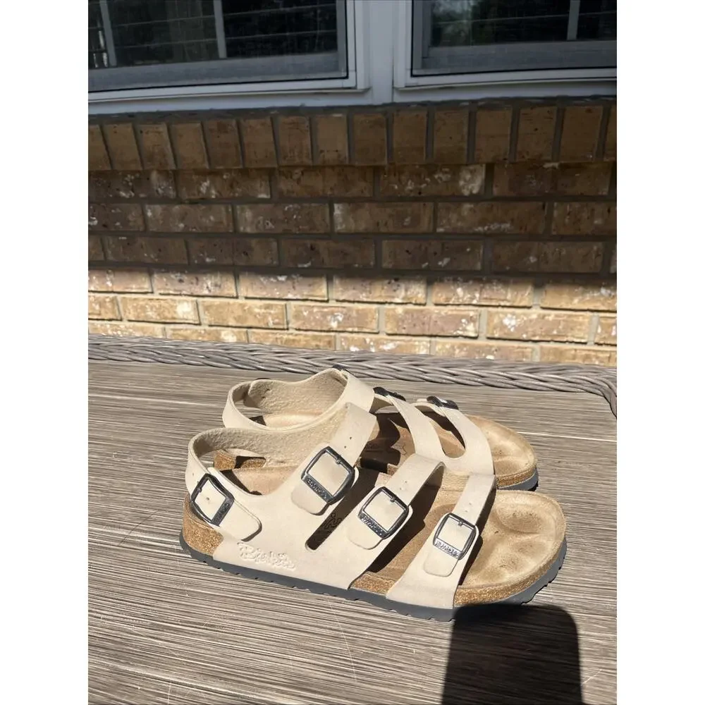 Birkenstock Sandals Womens 40 Strappy White Slip On Open Toe Casual Comfort - Picture 3 of 13